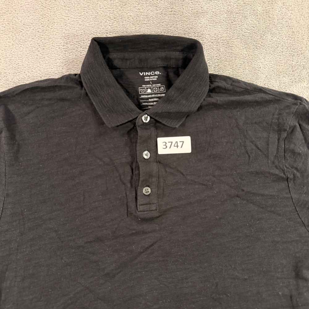 Vince Polo Shirt Men Large Black Short Sleeve 100% Cotton Slub Knit Casual